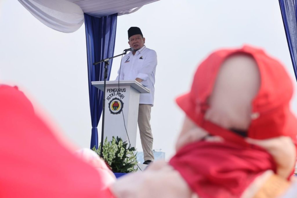 Ketua DPD RI, AA LaNyalla Mahmud Mattalitti membuka Peringatan Hari Ulang Tahun ke-73 Ikatan Guru Taman Kanak-Kanak Indonesia Persatuan Guru Republik Indonesia (IGTKI PGRI) di Monas, Jakarta, Minggu (4/6/2023).